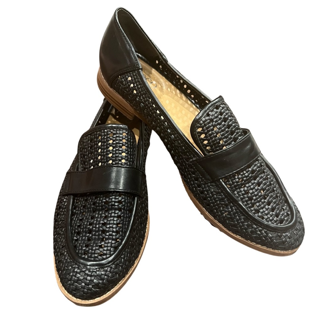 Black woven leather Franco Sarto Loafers